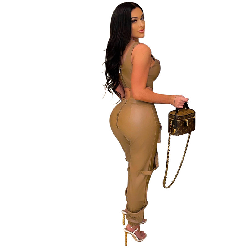 Wholesale High Stretchy Women Tracksuits PU Two 2 Piece Set Beautiful Sleeveless Tank Top Vest Sweatpants Matching Set Fashion Leather Outfits Summer 