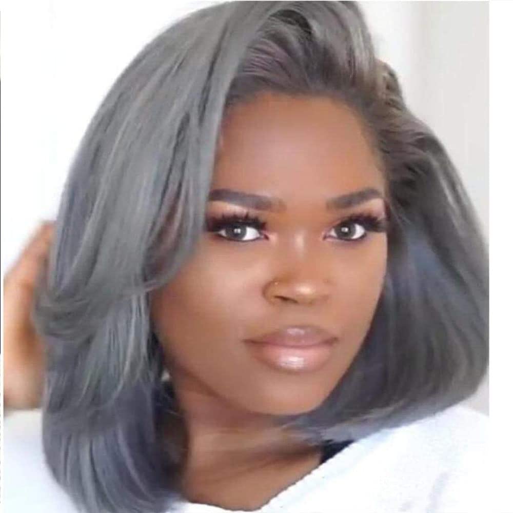 Short Bob Grey 13x4 perruque Lace front Human Hair Wigs Brazilian Remy Pre Plucked 150% Transparent Free Part Wig