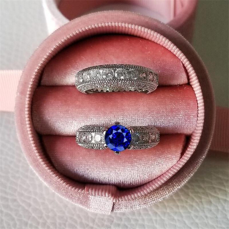 Sterg Sier Vintage Wedding Rings Set for Women, Round Cut White Topaz Cubic Zirconia Eternity Stackable Bridal Jewelry Gift