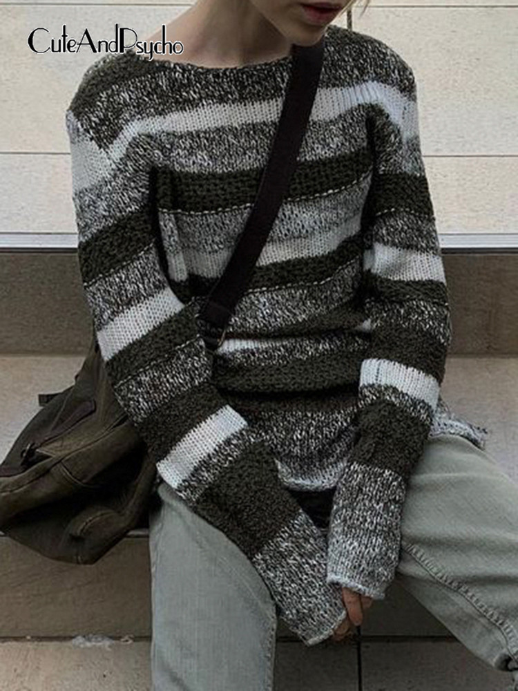 Cuteandpsycho Y2K Aesthetic Striped Retro Sweaters Knit 90s Fashion Oneck Long Sleeve Pullover Autumn Streetwear Comfy Outfits 220816, Gray
Cuteandpsycho Y2K Aesthetic Striped Retro Sweaters Knit 90s Fashion Oneck Long Sleeve Pullover Autumn Streetwear Comfy Outfits 220816, Gray