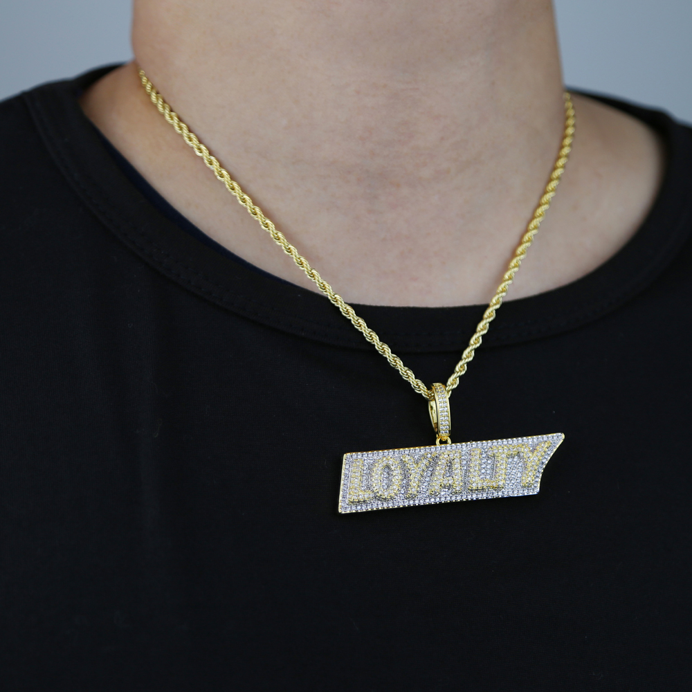 Full Iced Out Bling Pendant 5A Cubic Zirconia CZ Initial Letter Loyalty Charm Necklace Personalized Hip Hop Men Boy Rock Jewelry