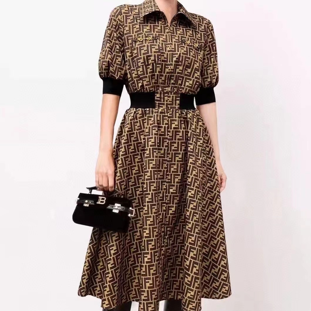 M10030-Womens Designer Dresses High Quality Short Sleeve Casual Dress Digital printed cotton thread waist-in dress, Brown
M10030-Womens Designer Dresses High Quality Short Sleeve Casual Dress Digital printed cotton thread waist-in dress, Brown