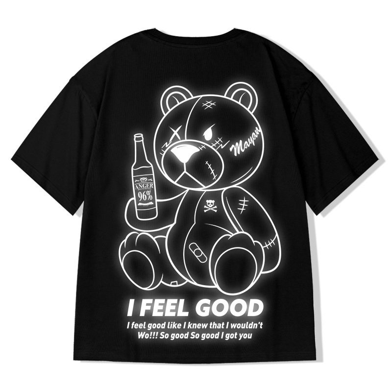 Summer Short Sleeve Cartoons Tee Oversized T Shirt Men Wemen Hip Hop T- shirts Bear Printed Couple Clothes Streetwear Tops 220512