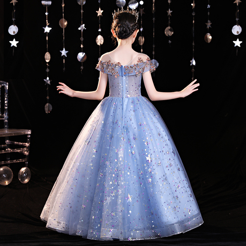 Tulle Little Girls Pageant Dresses Top Gold Sequin Or Length Blue Wer Girl Dress For Wedding Bow Sash Formal Kids Ball Gowns 403 6660311