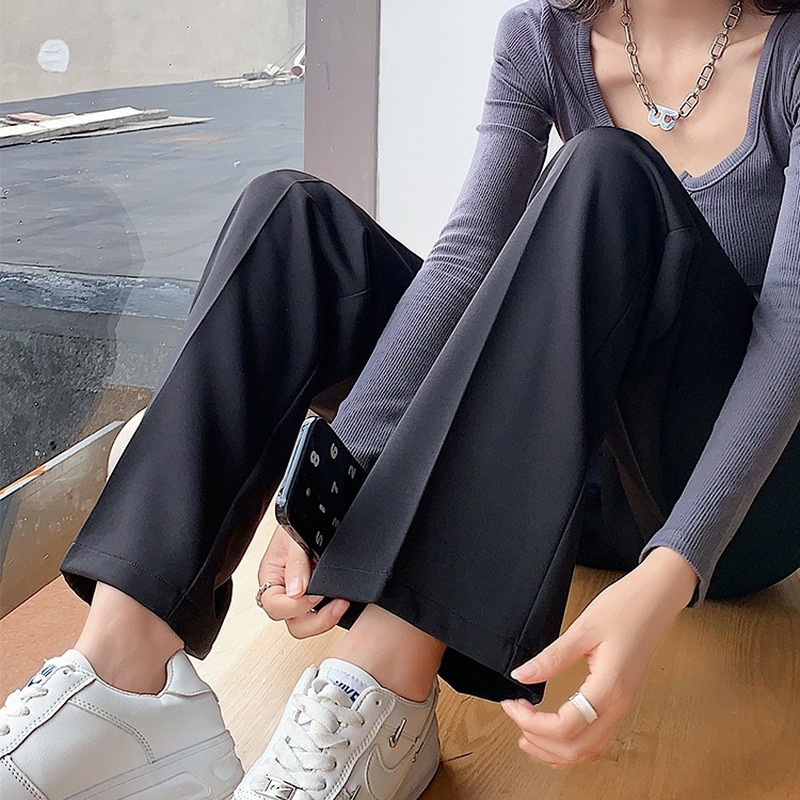 Autumn High Waist Straight Suits Pant Solid Office Ladies Wide Leg Female Loose Add Long Trousers Woman Pantalones 220325