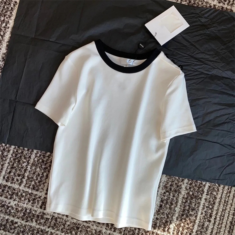 Women's T-Shirt Short Sleeve BlouseTop Casual Match Letter Slim Girl Black White Button Logo Shirts Fashion 22SS High Quality Cotton