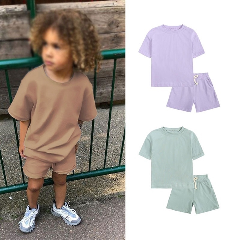 Summer Children Tracksuit Two Pieces Suits Clothing Sets for Boys Short Sleeve Top Shorts Girls Costume Kids Casual Outfits 220617, Purple
Summer Children Tracksuit Two Pieces Suits Clothing Sets for Boys Short Sleeve Top Shorts Girls Costume Kids Casual Outfits 220617, Purple