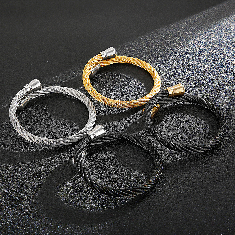 4 Color High Quality Stainless Steel Twisted Wire Chain Cuff Bangle Men's Open Bracelets 6*60mm Size For Father Gifts Husband Gifts