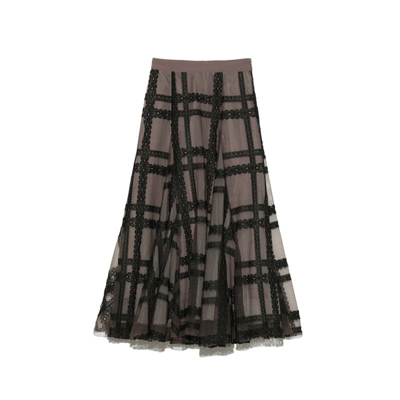 Kuzuwata Autumn Women Faldas High Waist Contrast Color Mid Calf Plaid Lace Ball Grown Skirt Japanese Kawaii Jupe 220317