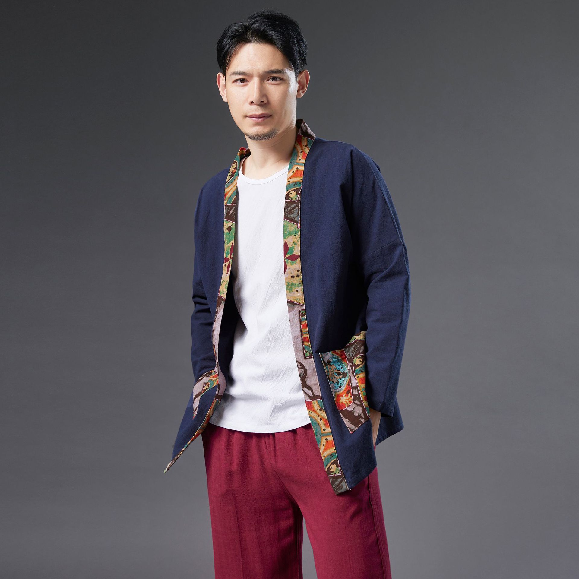 Vintage ethnic clothing loose men's top Oriental costume Chinese traditional Hanfu male cotton linen outfit
