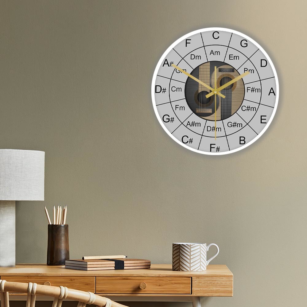 Guitar Chords Yin And Yang Music Wall Clock Acoustic Bass Guitar Circle Of Fifths Chart Wall Art Clock Bassist Bass Player Gift