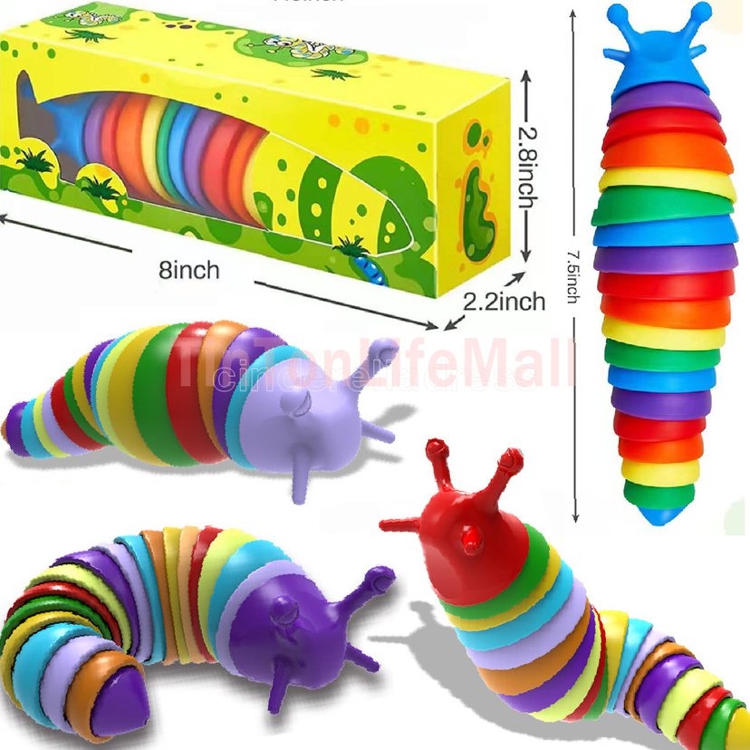 2022 New 3D Fidget Slug Articulated Flexible Worm Fidget Toy All Ages Relief Anti-Anxiety Sensory Toys For Children sxm27