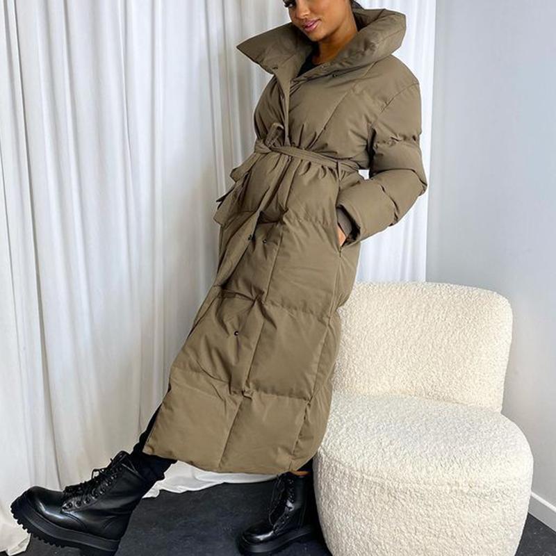 Women's Trench Coats Malina Thick Loose Parkas Women Fashion Solid Covered Button Elegant Tie Belt Long Cotton Jackets Female Ladies