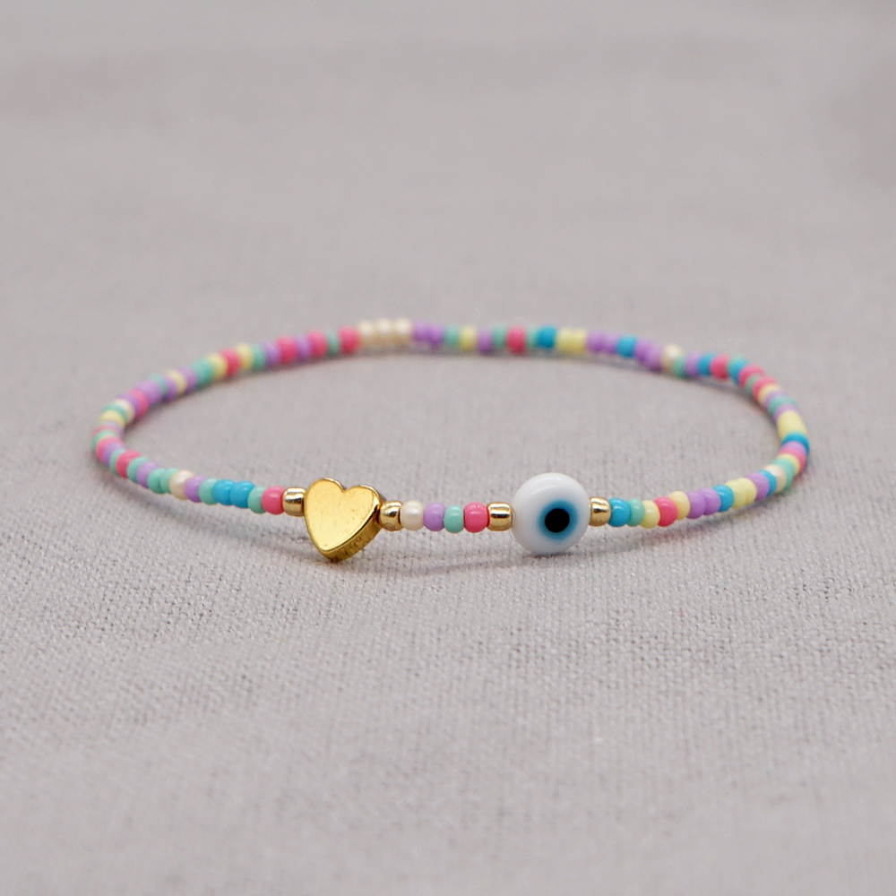 20pcs/lot Fashion Jewelry Colorful Seed Beaded Golden Heart Charm Bracelet Evil Eye Bracelets for Women Lovers
20pcs/lot Fashion Jewelry Colorful Seed Beaded Golden Heart Charm Bracelet Evil Eye Bracelets for Women Lovers