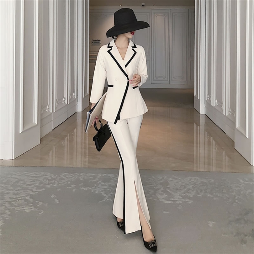 Temperament Women's Suit 2019 Korean Autumn Slim Long Sleeve Women's Jacket Blazer Fashion casual flared pants Twopiece T200818