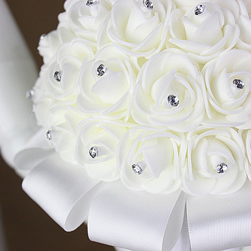 New Crystal White Bridal Wedding Bouquets Beads Holding Flowers Wedding Foam Simulation Flowers