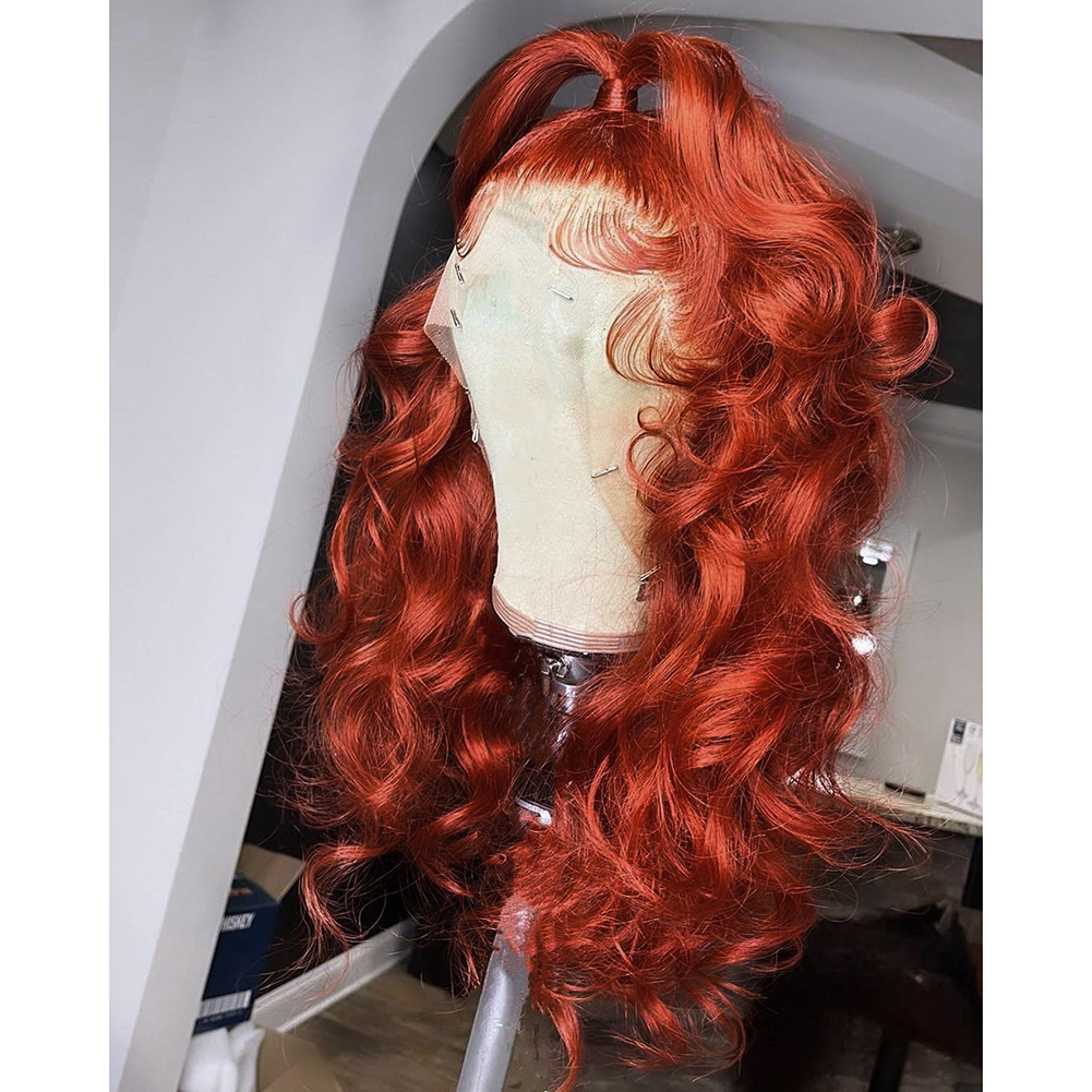 13x4 Ginger Body Wave Wig Brazilian Human Hair Pre Plucked Lace Frontal Wigs Transparent Synthetic Hair