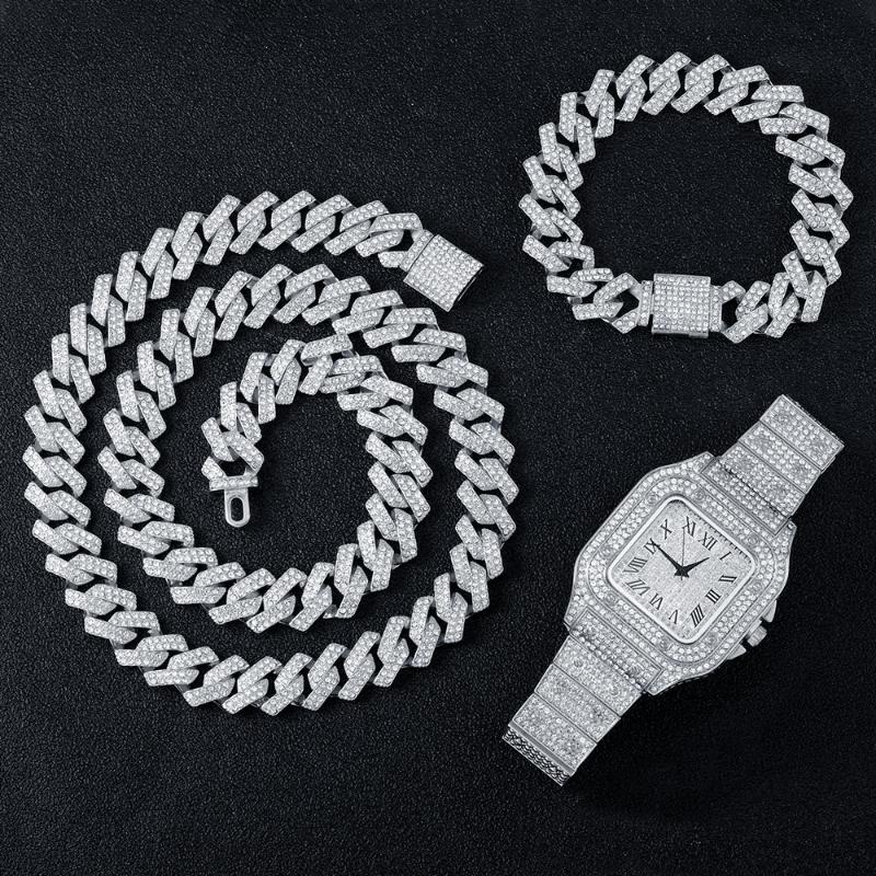 Chains Necklace Watch Bracelet Hip Hop Cuban Chain Silver Color Full Iced Out Paved Rhinestones Men Jewelry SetChains ChainsChains
Chains Necklace Watch Bracelet Hip Hop Cuban Chain Silver Color Full Iced Out Paved Rhinestones Men Jewelry SetChains ChainsChains