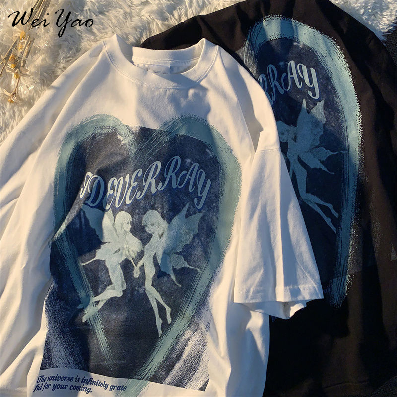 butterfly fairy print T shirt punk goth hip hop grunge rock Y2K round neck casual summer coat streetwear 220714