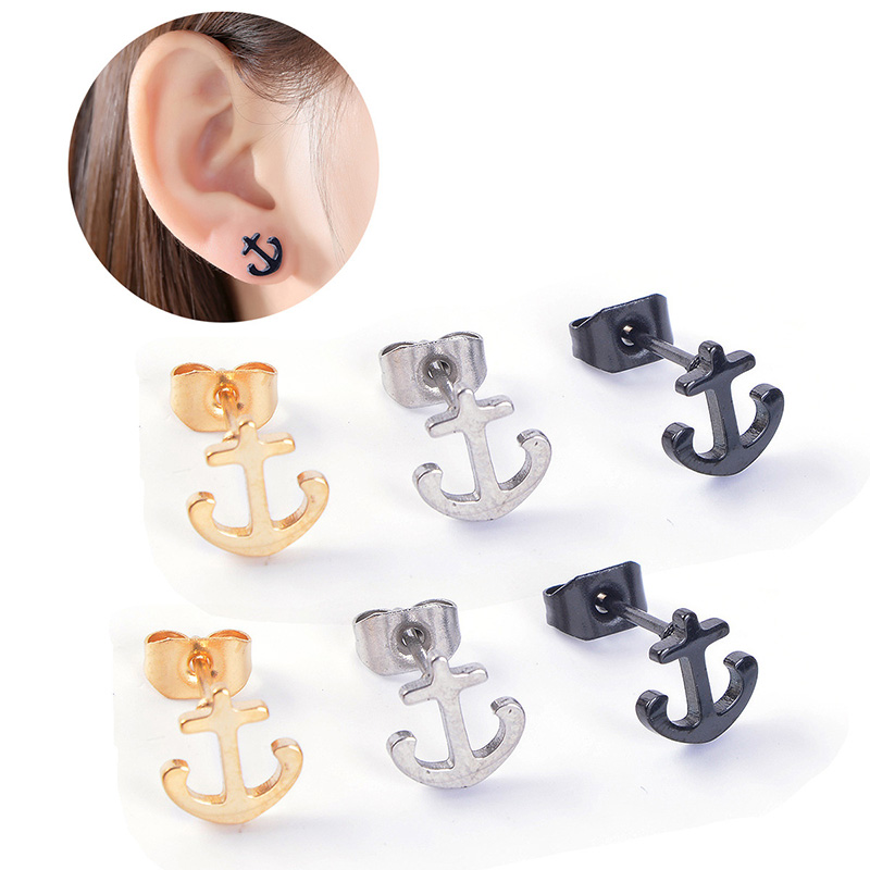 Hip Hop Vertical Middle Finger Stud For Women Men Punk Stainless Steel anchor Earrings Piercing Rings Party Fashion Jewelry gift 1