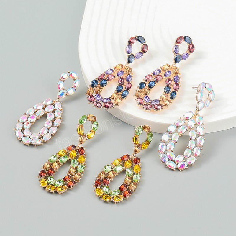 Metal Rhinestone Geometric Dangle Earrings Casual Party Trend Statement Earrings Women's Simple Jewelry