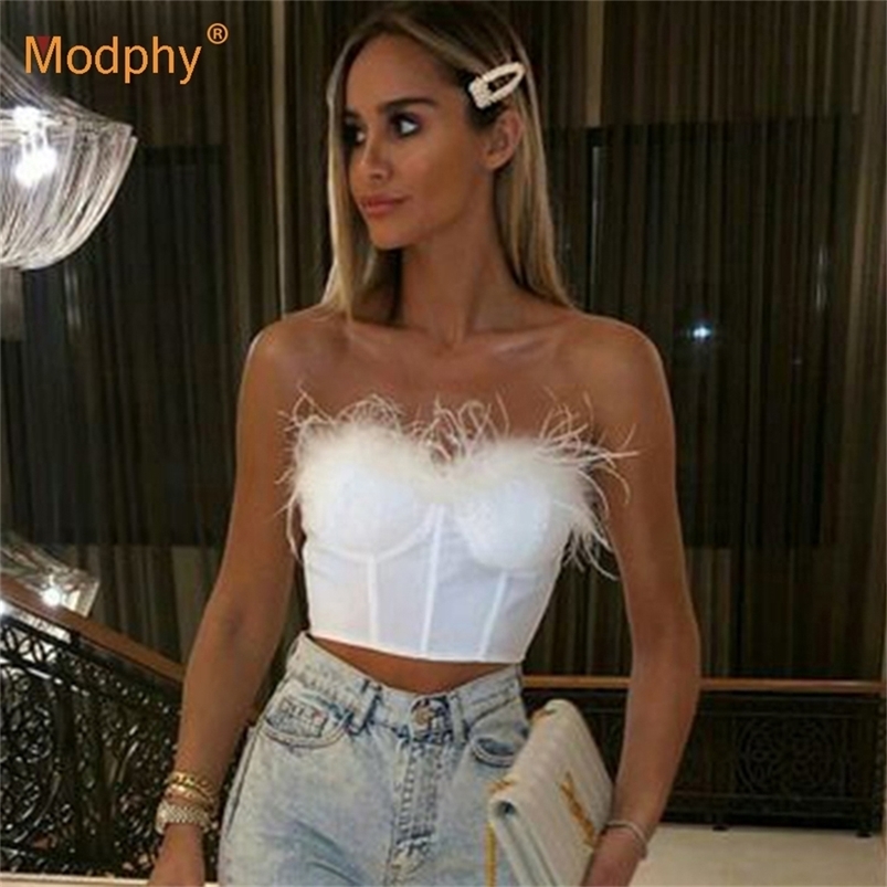 2020 New Summer High Quality Fashion Feather Strapless Black And White Bandage Top Night Club Short Top LJ200818
2020 New Summer High Quality Fashion Feather Strapless Black And White Bandage Top Night Club Short Top LJ200818