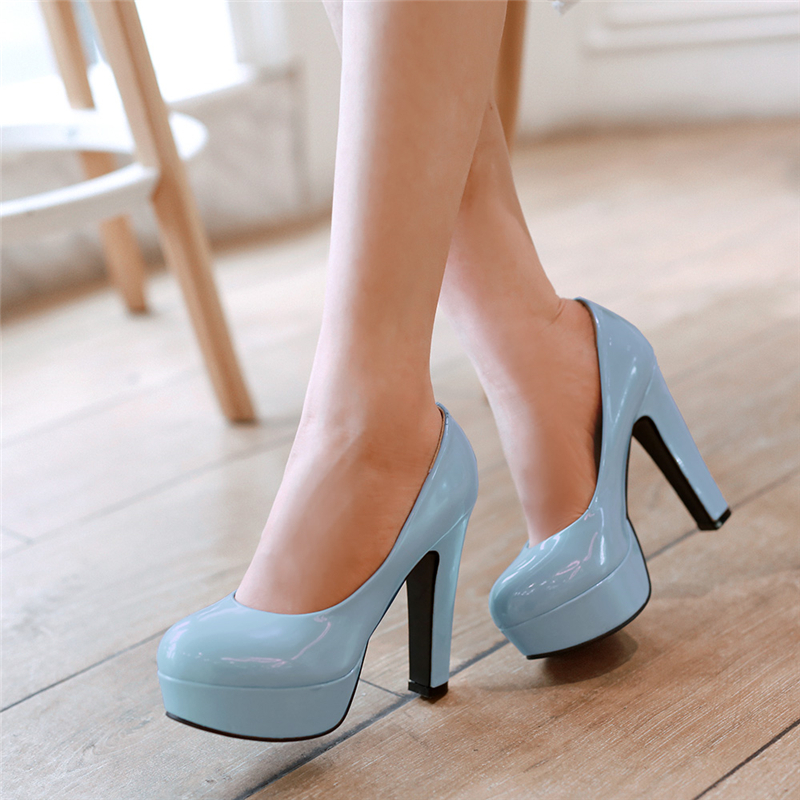 Elegant Women's High Heels Shoes Spring Sexy Pumps Platform Patent Blue Pink Heeled Party Wedding FemaleLarge Size 220328