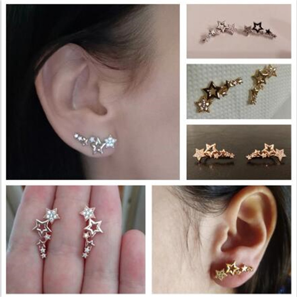 Stud Simple Stylish Star Women Drop Earrings Shiny White Zircon Exquisite Versatile Female Earring Fashion Jewelry GC1027