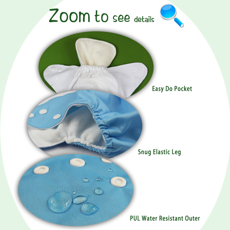 [Littles&Bloomz] 9pcs/set Baby Washable Reusable Real Cloth Pocket Nappy Cover Wrap, 9 Nappies/Diapers And 0 Inserts In One Set 220512