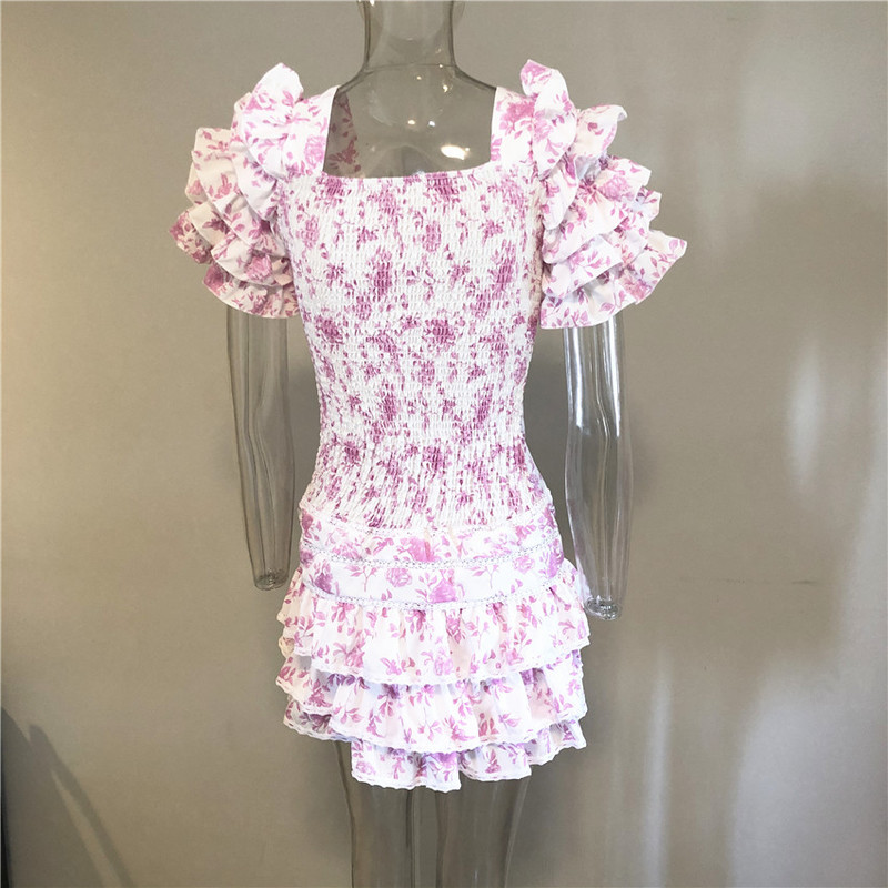 High Quality Ruffle Light Blue Women Mini Dress 220510