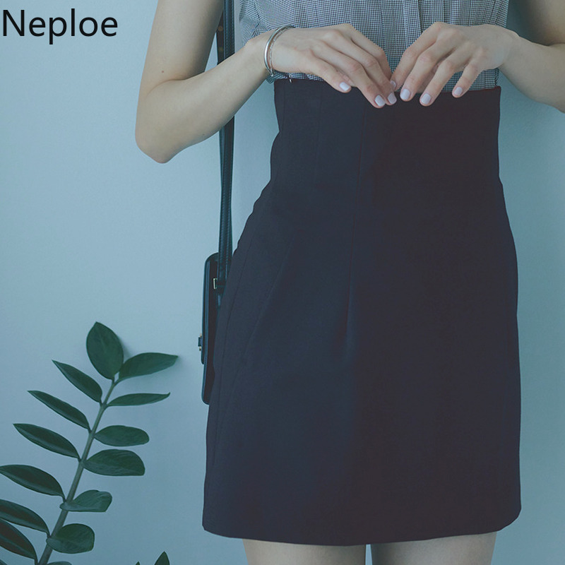 Neploe Solid Empire Slim Folds Above Knee Sexy Mini Skirts Summer Womens Faldas Fashion Temperament Japan Style Jupe 220701