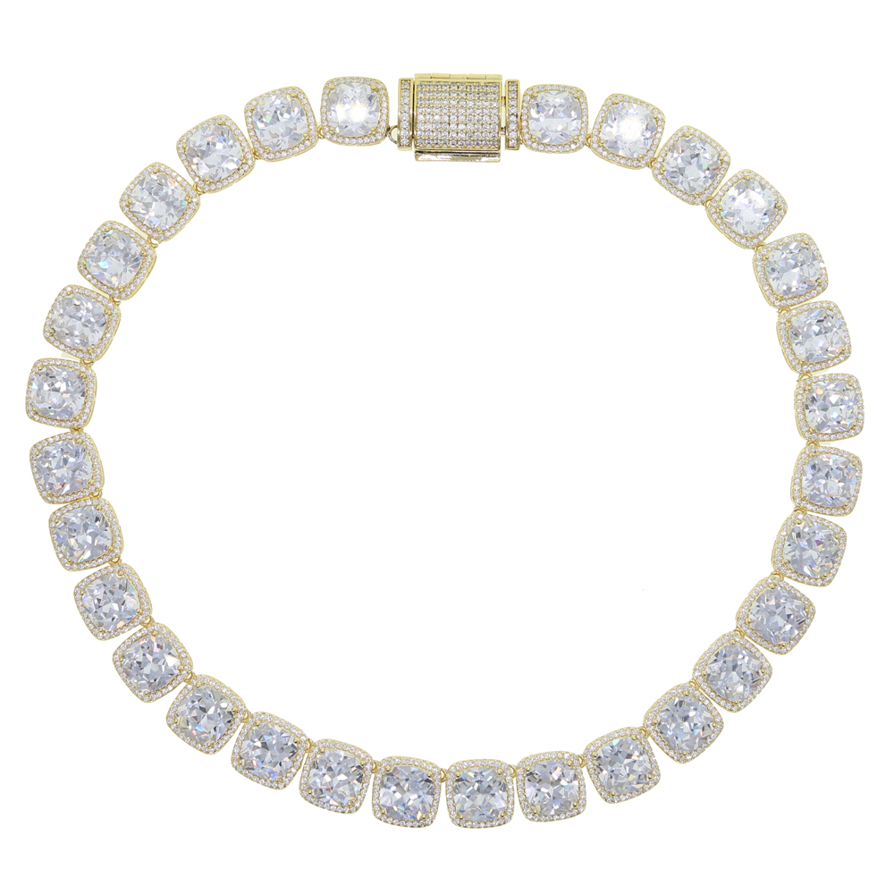 Iced Out CZ Cluster Tennis Chain - Hip Hop Square Charm Necklace for Men