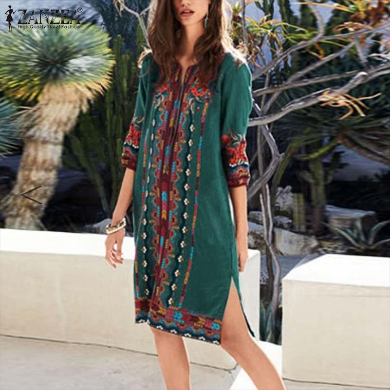Women Bohemian Dress Autumn V Neck 3 4 Sleeve Floral Printed Sundress Femme Robe Split Hem Beach Vestido Vintage Dresses, Blue
Women Bohemian Dress Autumn V Neck 3 4 Sleeve Floral Printed Sundress Femme Robe Split Hem Beach Vestido Vintage Dresses, Blue