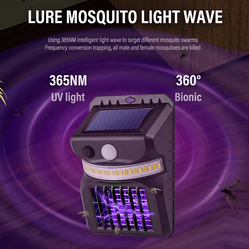 2 in 1 Solar Mosquito Killer Lamps PIR Motion Sensor Wall Light Ultraviolet Electric Shock Mosquito Killing Lamp
