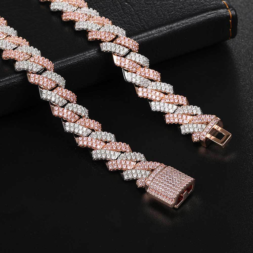 hiphop14mm diamond Cuban chain copper inlaid double row zircon hip hop bar men's necklace jewelry