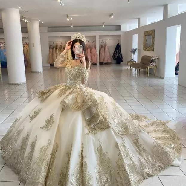2022 Champagne Beaded Quinceanera Dresses Lace Up Appliqued Long Sleeve Princess Ball Gown Prom Party Wear Masquerade Dress B0401, Sage
2022 Champagne Beaded Quinceanera Dresses Lace Up Appliqued Long Sleeve Princess Ball Gown Prom Party Wear Masquerade Dress B0401, Sage