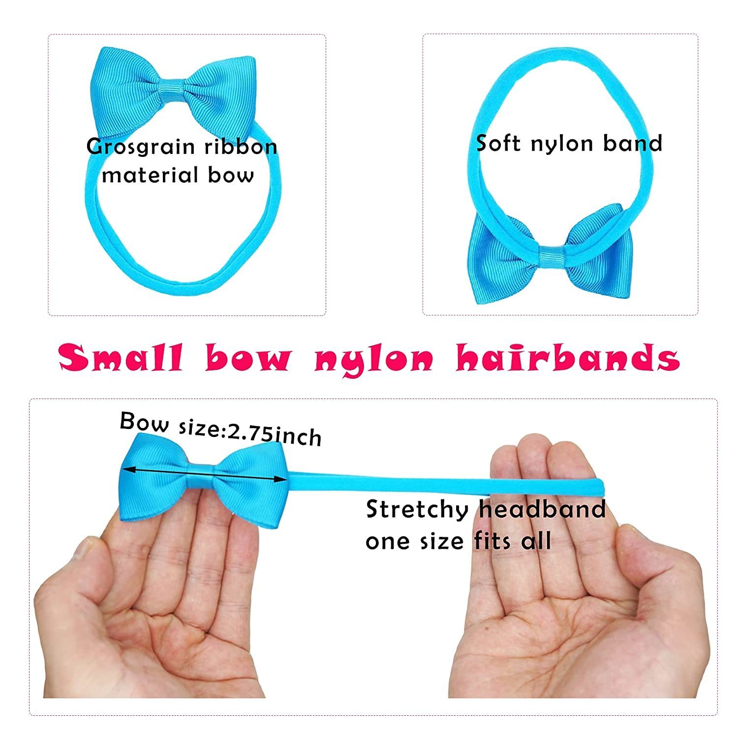 50pcs Baby Headbands 2.75 Inch Grosgrain Ribbon Hair Bows Nylon Hairbands Accessories For Newborns Infants Kids Girl