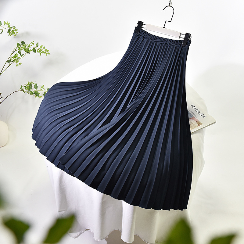 Women ALine Spring Pleated Skirt Elegant Stretch High Waist Long Skirt Femme Elegant Faldas Jupe Saia Women White Skirts 220701