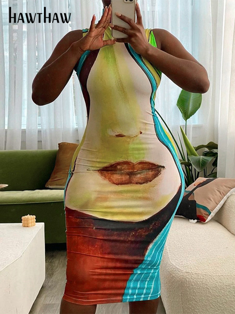Hawthaw Women Fashion Sleeveless Printed Bodycon Tank Midi Dress 2022 Spring Summer Clothes Wholesale Items For Business Resale, Multi
Hawthaw Women Fashion Sleeveless Printed Bodycon Tank Midi Dress 2022 Spring Summer Clothes Wholesale Items For Business Resale, Multi
