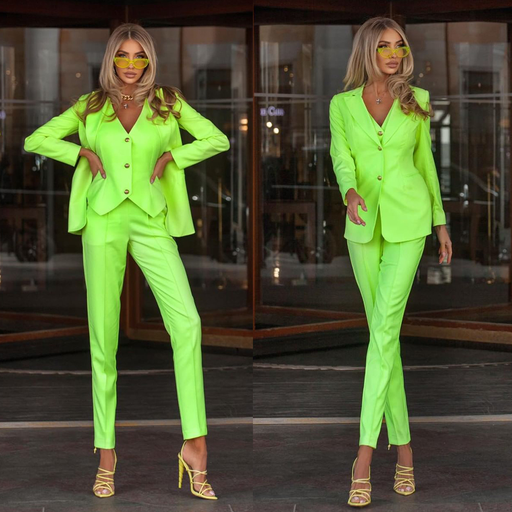 Bright Green Slim Women Pants Suits Ladies Prom Evening Guest Formal Wear Custom Made 3 Pieces