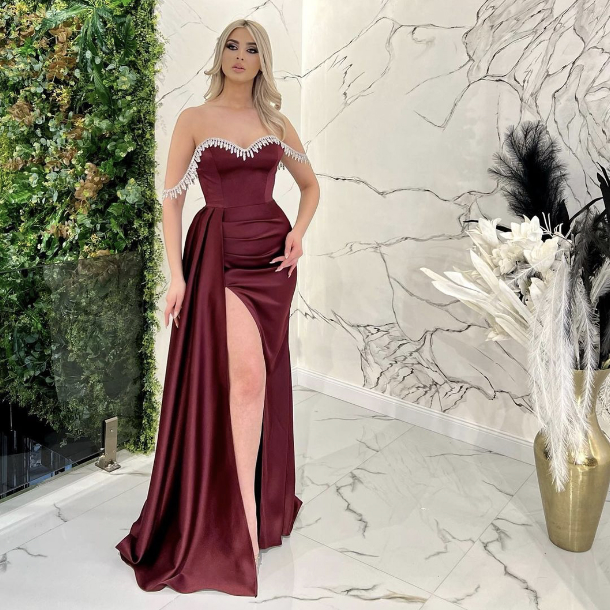 Dusty Pink Prom Dresses Modest Middle East Church With Off Shoulder Party Gown
