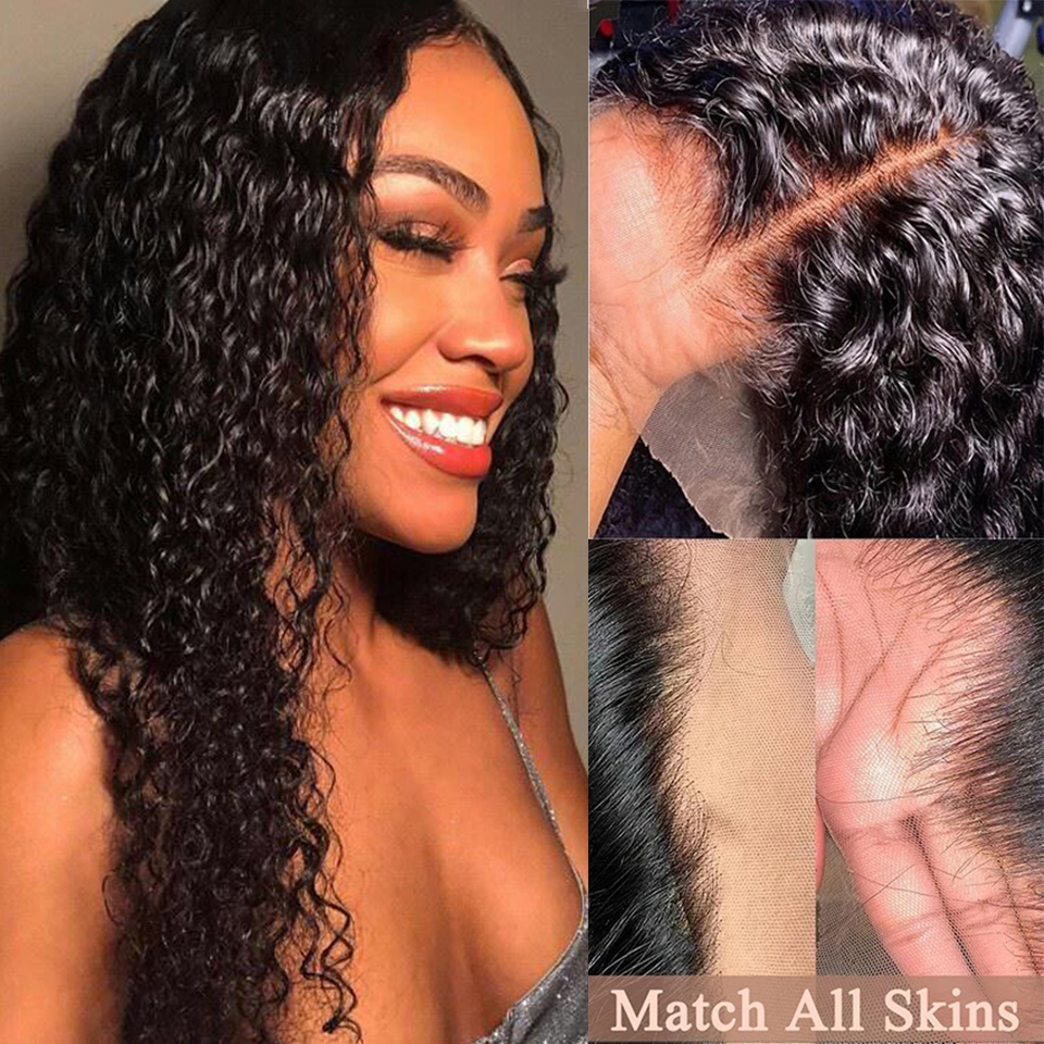 30inch Brazilian Water Wave Lace Frontal Wigs 250 Density 4X4 Lace closure Human Hair Wig Natural Color