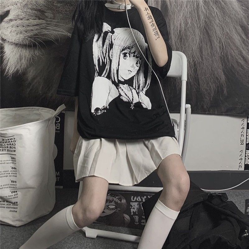 Anime Graphic T Shirts Women Summer Japanese Style Alt Clothes Aesthetic E Girl Top Mujer MINGLIUSILI Black Goth Tee Shirt 220321