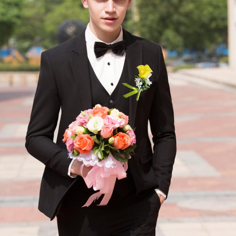 Decorative Flowers Wreaths Calla Lily Brooch Wedding Party Decor Bridal Bridesmaid Trellises Groom Boutonniere Women Men Pin Sui8697710