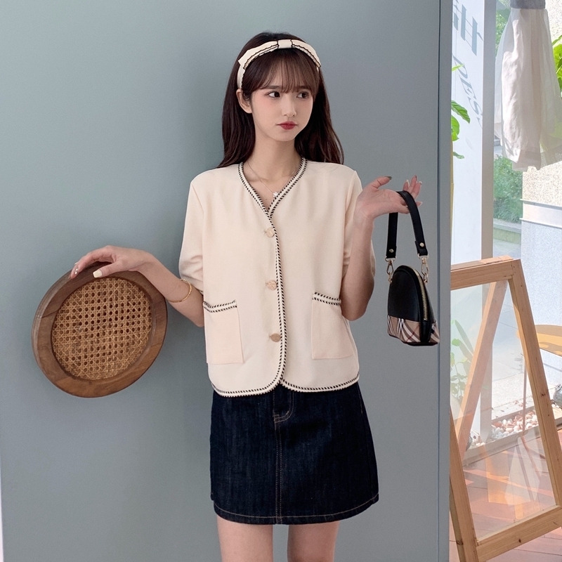 Summer Shortsleeved Small Fragrant T Jacket Fashionable French Vneck Loose T Short Top 220611