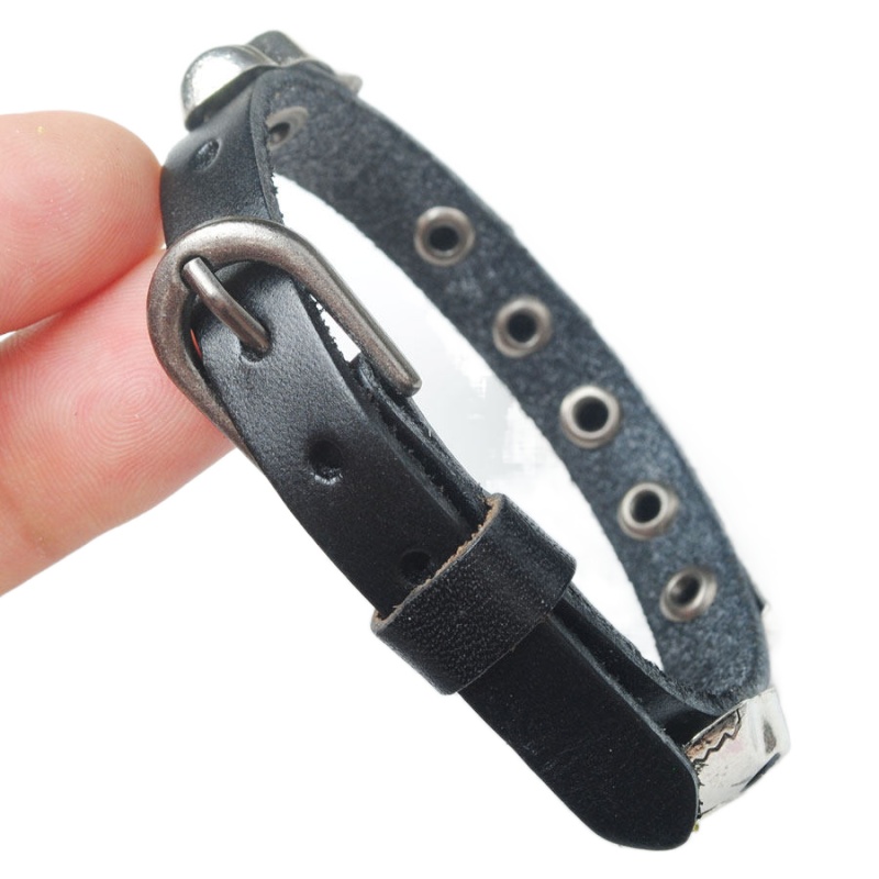 WOJIAER Bracelets Ghost head Accessories Men's Silver Leather Wrist Adjustable For Special Present BC015