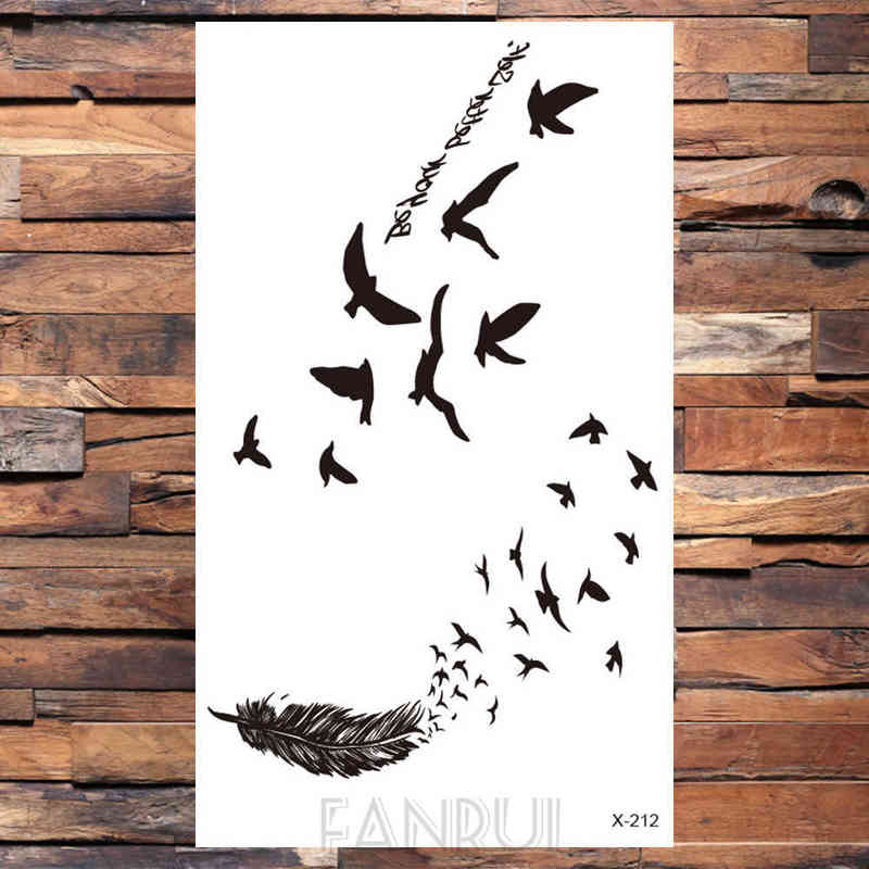 NXY Temporary Tattoo Cute Swallow Bird Feather Stickers Flower Branch Letter Water Transfer Women Body Chest Arm Art Men Hand 0330