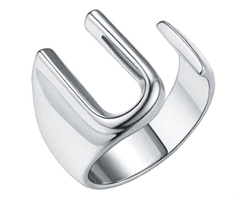 Hollow A-Z Letter Gold Color Metal Adjustable Opening Ring Initials Name Alphabet Female Party Chunky Wide Trendy Jewelry GC887