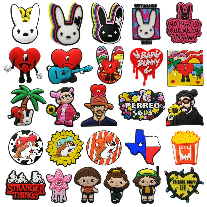 MOQ 50pcs Bad Bunny Texas croc charm 2D Soft pvc JIBZ Shoe parts charms accessories trend clog Shoe Buckles Decorations fit men Sandals kids favor wristlets gifts
MOQ 50pcs Bad Bunny Texas croc charm 2D Soft pvc JIBZ Shoe parts charms accessories trend clog Shoe Buckles Decorations fit men Sandals kids favor wristlets gifts