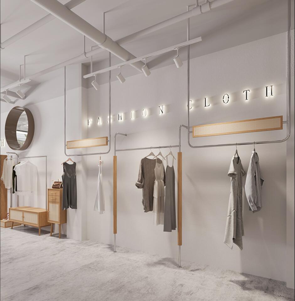 Clothing store display rack Commercial Furniture wall hanging racks floor stainless steel display women's cloth shelf